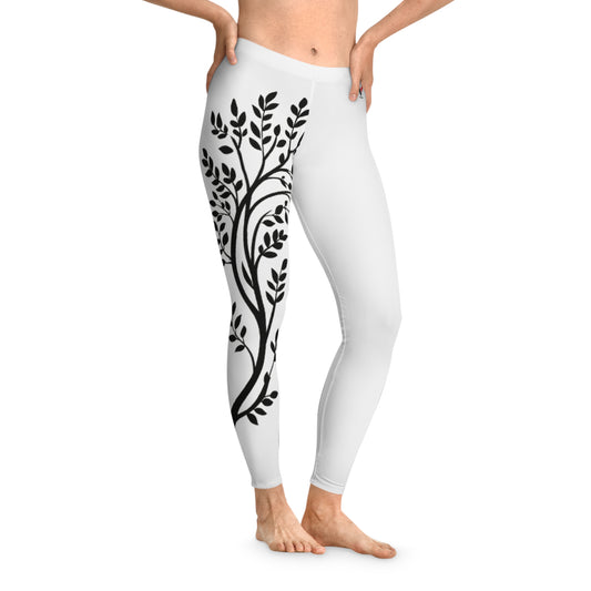 Minimalist White Tree Print Yoga Leggings