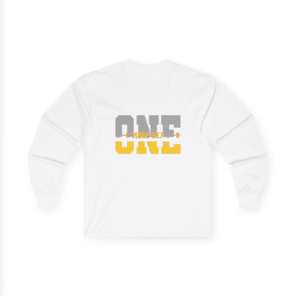 “ONE” Stacked Block Long Sleeve Tee – Gray &amp; Yellow