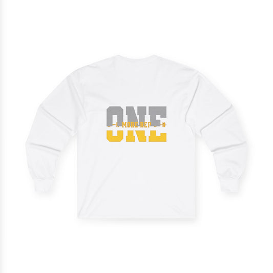 “ONE” Stacked Block Long Sleeve Tee – Gray &amp; Yellow
