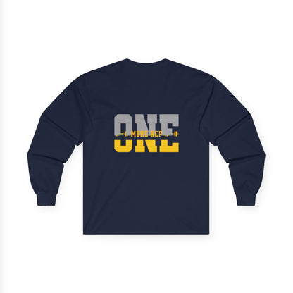 “ONE” Stacked Block Long Sleeve Tee – Gray &amp; Yellow
