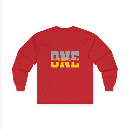 “ONE” Stacked Block Long Sleeve Tee – Gray &amp; Yellow
