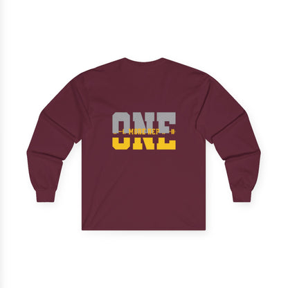 “ONE” Stacked Block Long Sleeve Tee – Gray &amp; Yellow